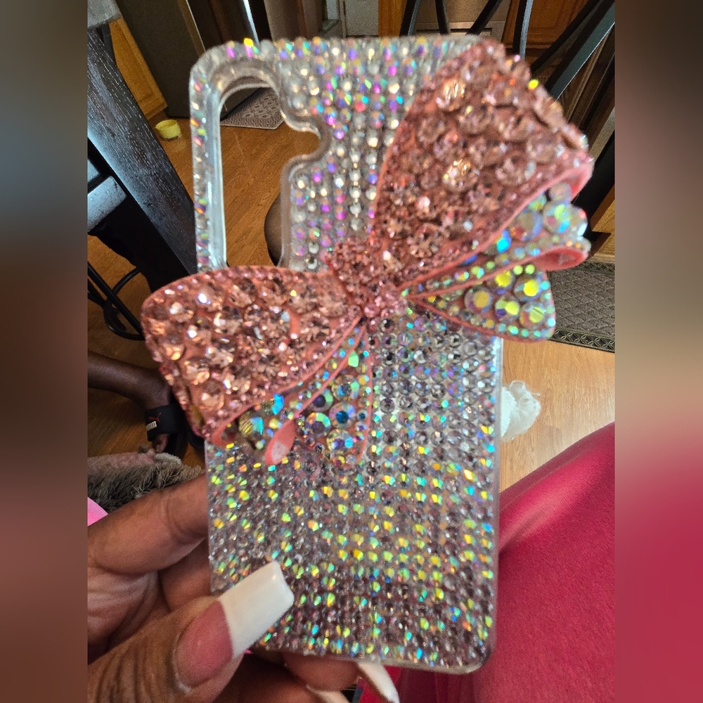Galaxy S24 Pink Rhinestone Bow Phone Case - comes with replacement stones